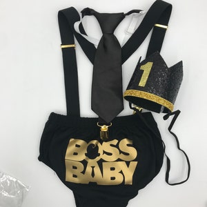 All Black Boss Baby Theme Smash the Cake Outfit Boy Birthday Outfit 4 Piece Set