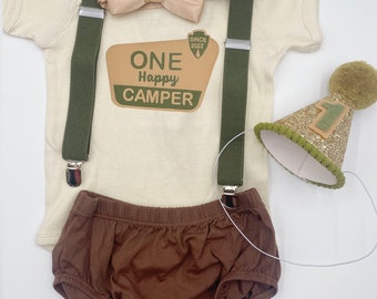 One Happy Camper First Birthday Outfit Boy, Camping Cake Smash Outfit, Baby Boy Birthday Set, Happy Camper Theme Party