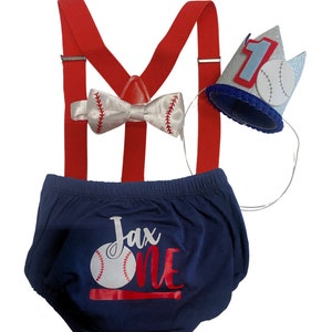 Baseball Theme Smash the Cake Outfit Boy Birthday Outfit 4 Piece Set