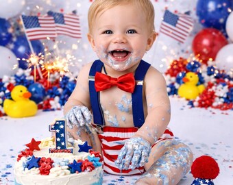 4th of July First Birthday Outfit Boy | Red White Blue Cake Smash Outfit | Patriotic Baby Boy Outfit | One Birthday Suspenders Set