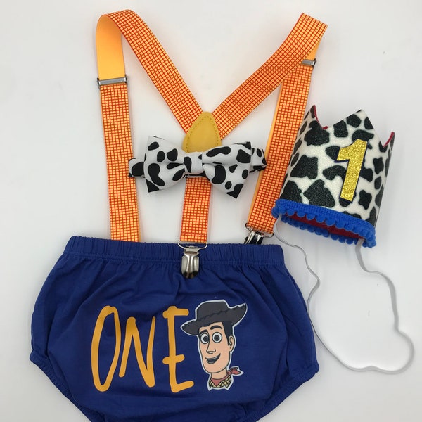 Woody Theme Smash the Cake ,1st birthday boy, one year old baby, first birthday outfit, toy story birthday outfit.