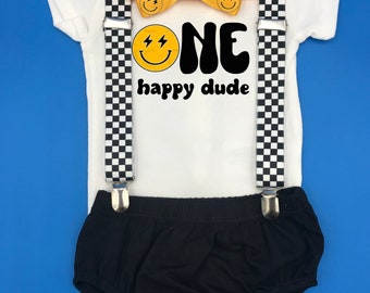 Happy One Theme Smash the Cake Outfit Boy Birthday Outfit 4 Piece Set