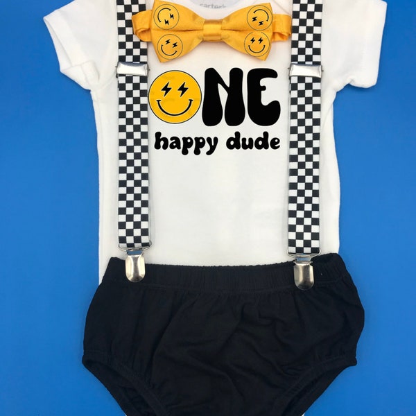 Happy One Theme Smash the Cake Outfit Boy Birthday Outfit 4 Piece Set