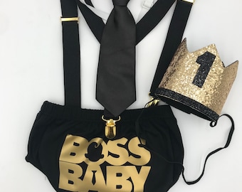 Boss Baby Theme Smash the Cake Outfit Boy Birthday Outfit 4 Piece Set