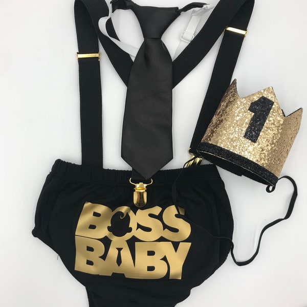 Boss Baby Theme Smash the Cake Outfit Boy Birthday Outfit 4 Piece Set