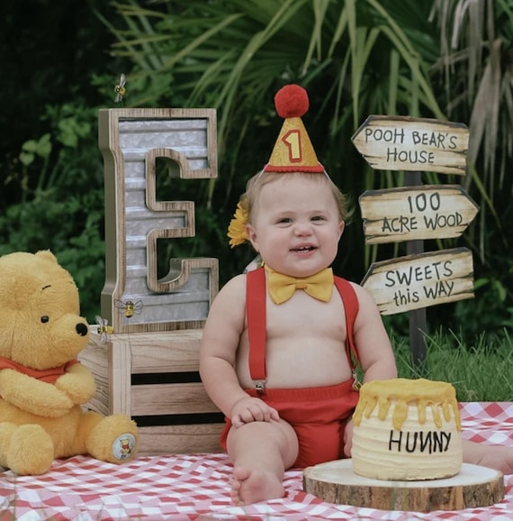 Half to One Pooh Smash Cake Outfit – Baby Boy First Birthday Set,Red Cake  Smash outfit baby boy half to One Pooh