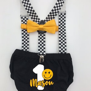 Happy dude one Theme Smash the Cake Outfit Boy Birthday Outfit 3 Piece Set