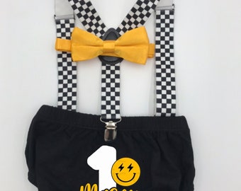 Happy dude one Theme Smash the Cake Outfit Boy Birthday Outfit 3 Piece Set