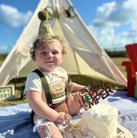 Happy Camper Woodland 1st Birthday Hat - Forest Theme Party Decor Photo Prop