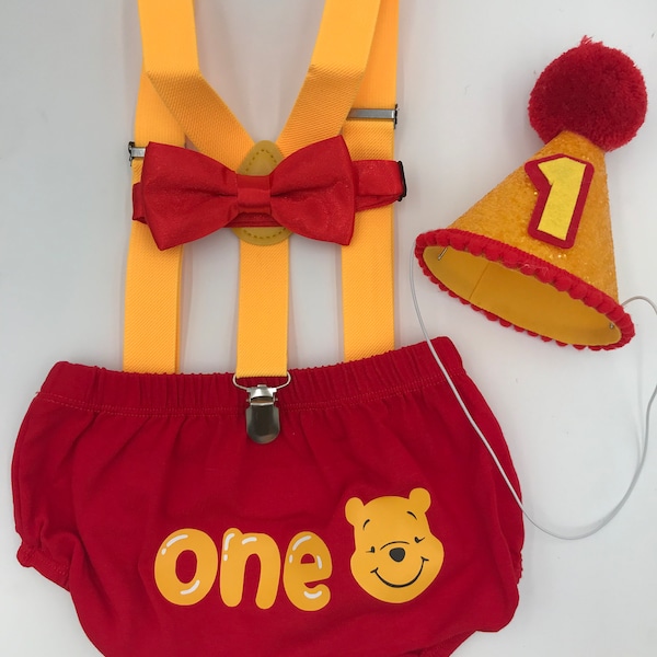 1st Birthday boy's  Winnie the Pooh Smash Cake Outfit baby boy cake  the smash Winnie pooh baby first birthday party  Winnie the Pooh