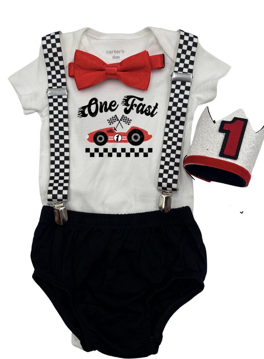 Fast One racing car baby boy  Smash Cake Outfit, Birthday Fast One Bodysuit.