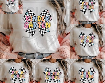 Checkered Bow Back to School PNG Bundle, Teacher, First Day of School Shirt Design, Teacher Png, School Bow, Pre-k 1st/2nd/3rd/4th Grade