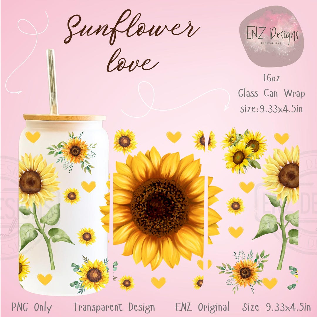 Sunflower Libbey Glass Wrap, Inspirational 16 Oz Glass Can Wrap PNG ...