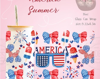 4th of July Coquette Bow PNG, 16oz Libbey Can Wrap, Red White Blue Bows, 4th of July Wrap, Girly American Png Independence Day png