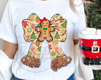Coquette Gingerbread Girly Bow Png, Coquette Christmas PNG, Trendy Christmas, Gingerbread Girl PNG, Cute Christmas Png,