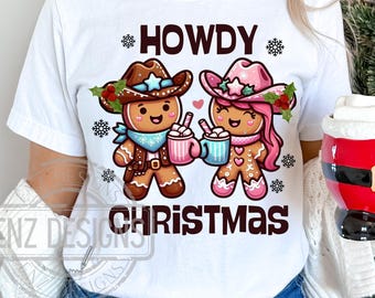 Howdy Christmas PNG Western Gingerbread Man Cowboy Png Retro Western Cowgirl Xmas Cute Winter Holidays Trendy Country Png