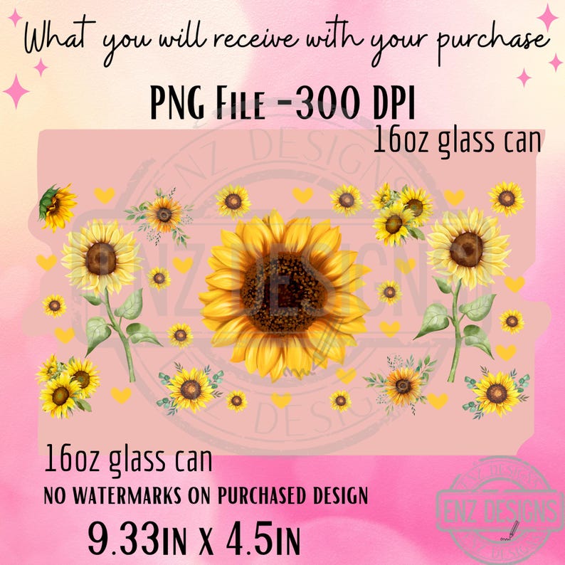 Sunflower Libbey Glass Wrap, Inspirational 16 Oz Glass Can Wrap PNG ...