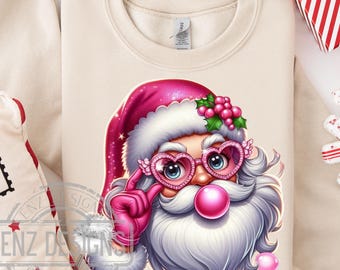 Pink Santa Blowing Bubble Png, Pink Glitter Christmas, Merry Christmas Png, Santa With Sunglasses, Xmas Holiday Png, Pink Christmas Png