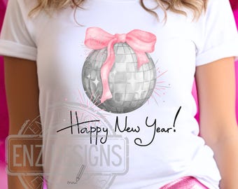 Pink Disco Happy New Year Png, New Years PNG, New Years Coquette Png, Happy New Year 2025 Png, Retro New Years Png, Glitter Disco Ball Png