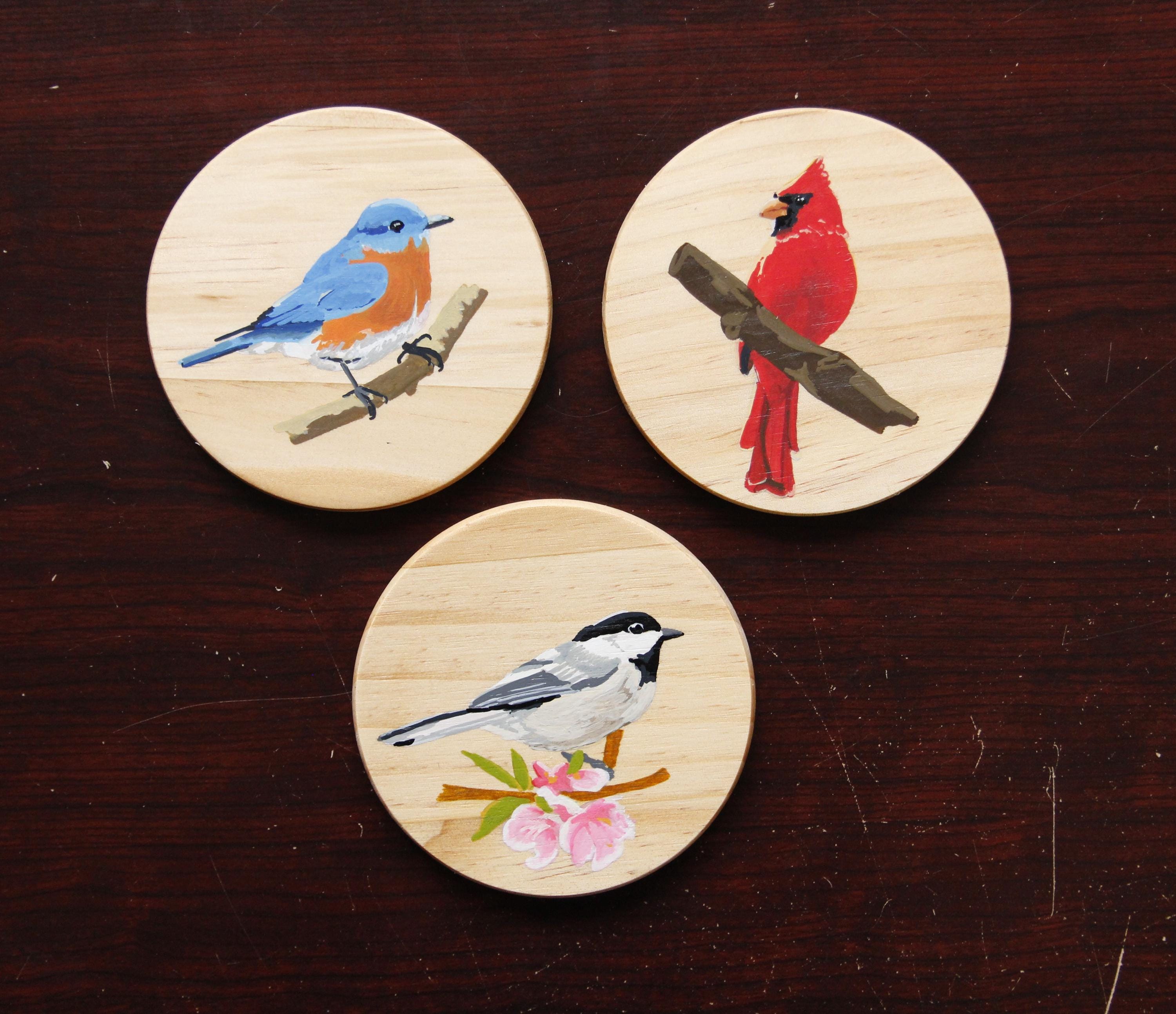 Hand-painted Bird Coaster Set: Custom Acrylic Wood Coasters - Etsy