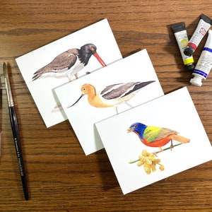 Set mit 6 SORTIERTEN Blanko-Grußkarten | Aquarell Vogel Grußkarten | Küstenvögel | Wimpelkette bemalt | Alle Anlässe Grußkarten