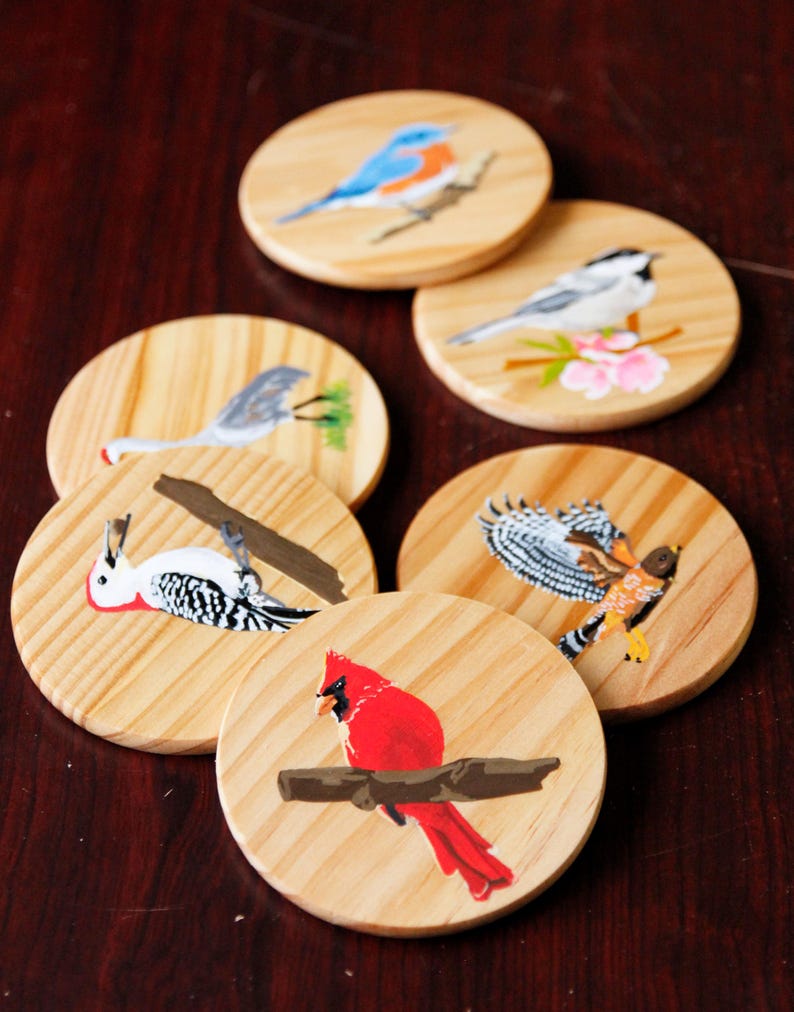 Hand-painted Bird Coaster Set: Custom Acrylic Wood Coasters - Etsy