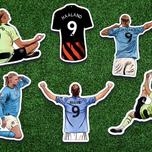 Manchester City Erling Haaland English Football Soccer Premier League Champions League Blue Moon Sticker Decal Bundle 6 Total