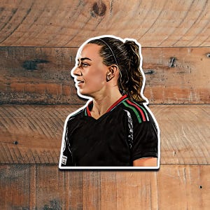 Illustrierte lustige realistische Cartoon Frau Fußball Fußball Sport Aufkleber