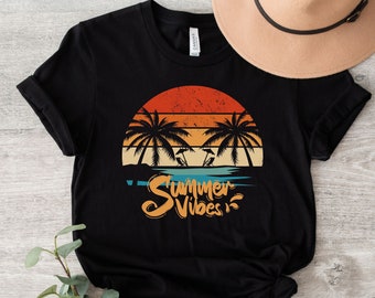 Summer Vibes T-Shirt: Beach Palm Tree Sunset Graphic Tee