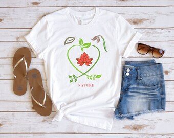 Nature T-Shirt: Floral Heart Graphic, Unisex Adventure Tee