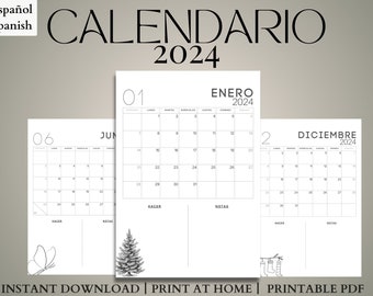 Calendario 2024 En Español Anual 2024 Calendario Para Imprimir 2024 Spanish Calendar Printable 2024