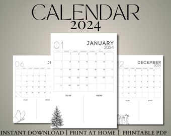 2024 kalender 2024 maandelijkse planner kalender 2024 afdrukbare 2024 kalender minimalistische 2024 kalender A4-formaat muur 2024 kalender