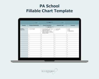 PA スクールの記入可能なチャート テンプレート 医師アシスタントの勉強 メモを取るリソース 医師アシスタント試験準備