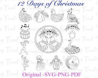 12 Days of Christmas original bundle set-instant download SVG, PDF, PNG