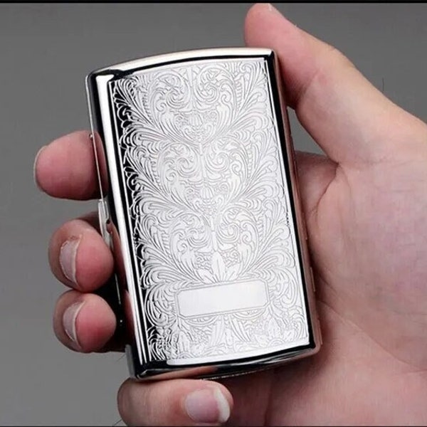 Elegant Silver Cigarette Case | Slim Style | Vintage look | Waterproof | Engraved | 12 Cigarettes | Metal Case | Smoking Accessories |