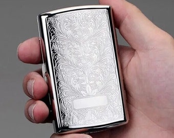 Elegant Silver Cigarette Case | Slim Style | Vintage look | Waterproof | Engraved | 12 Cigarettes | Metal Case | Smoking Accessories |