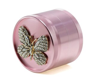 Pink Butterfly Grinder | 63mm | 4 Parts | Magnetic | Spices | Gems | DIY Tools & Accessories | Smoke | Herb |