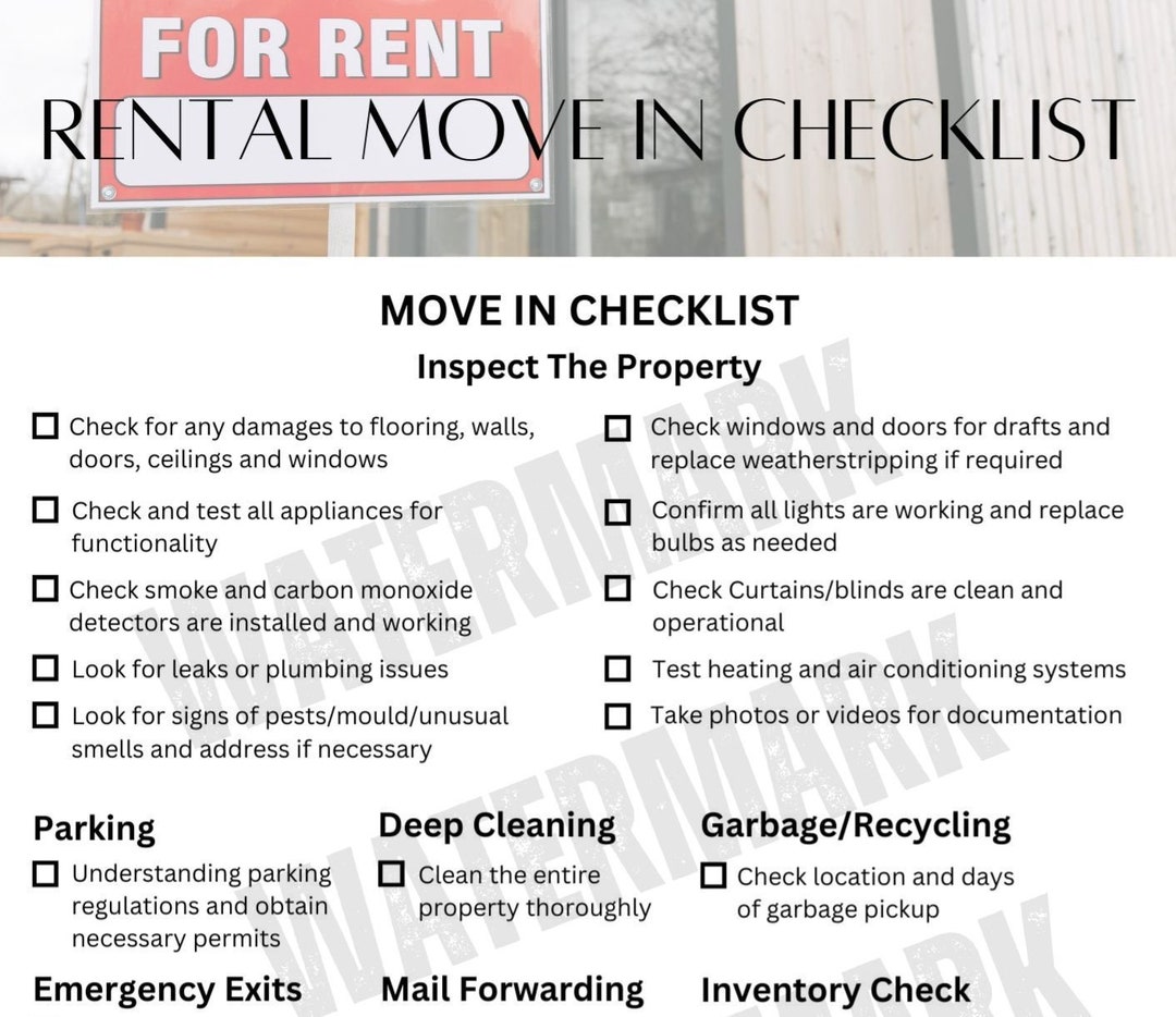 Printable Rental Move-in Checklist, Apartment Move in Checklist ...