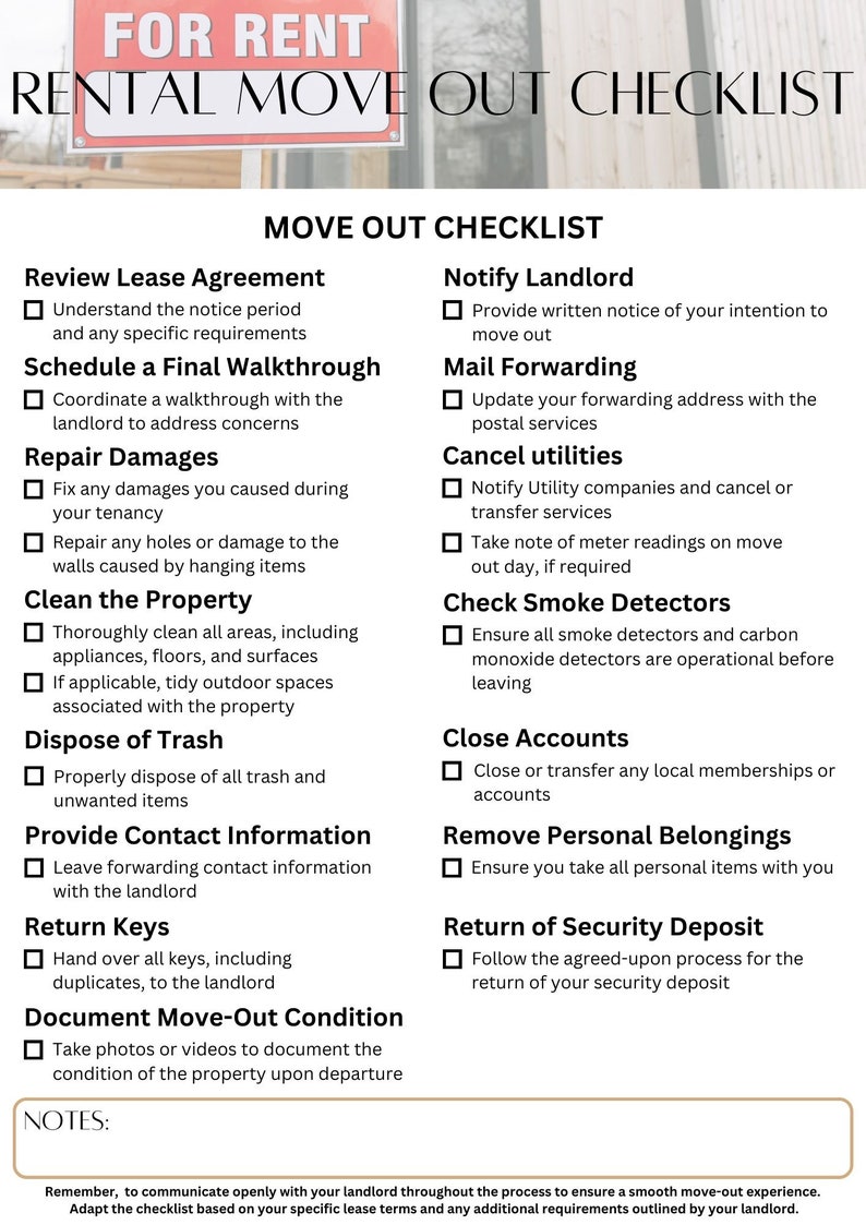 Printable Rental Move-out Checklist, Apartment Move Out Checklist ...
