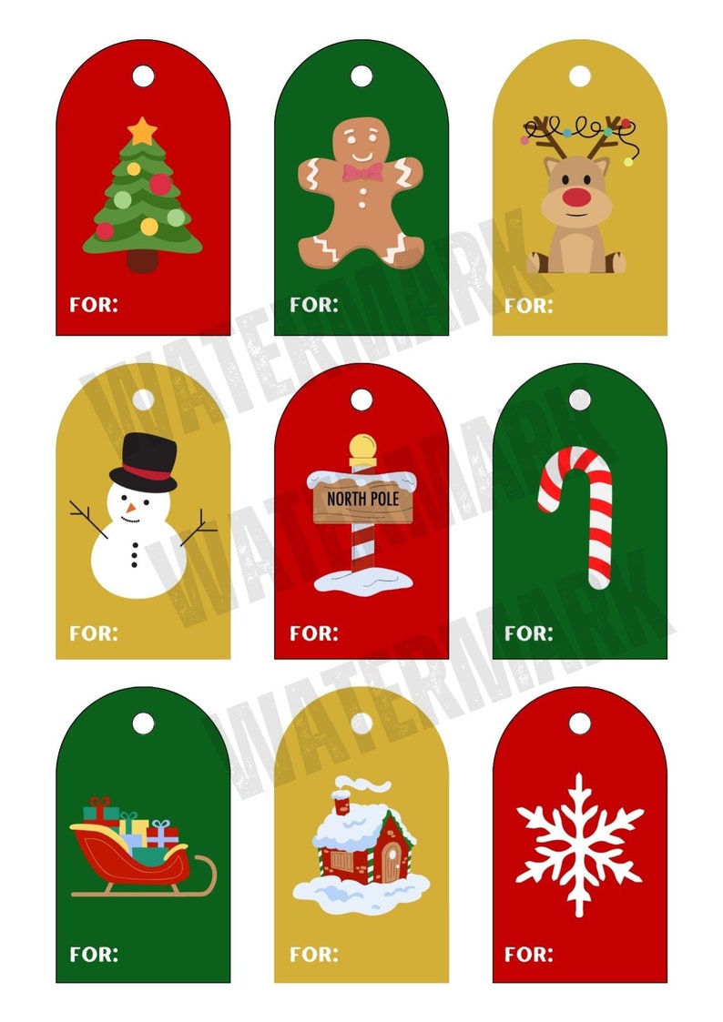 Printable Kids Christmas Gift Tags, Set of 9, Holiday Tags, Cute ...