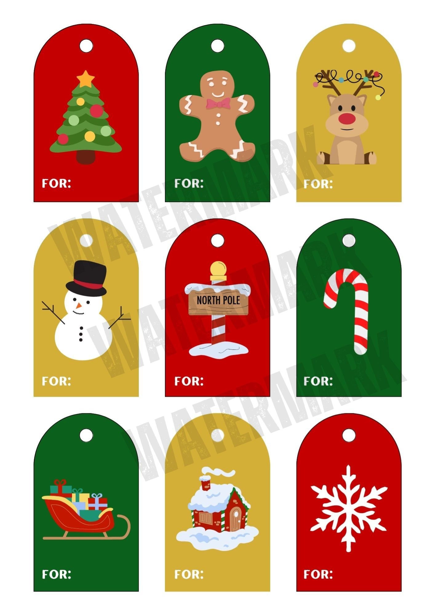 Printable Kids Christmas Gift Tags, Set of 9, Holiday Tags, Cute