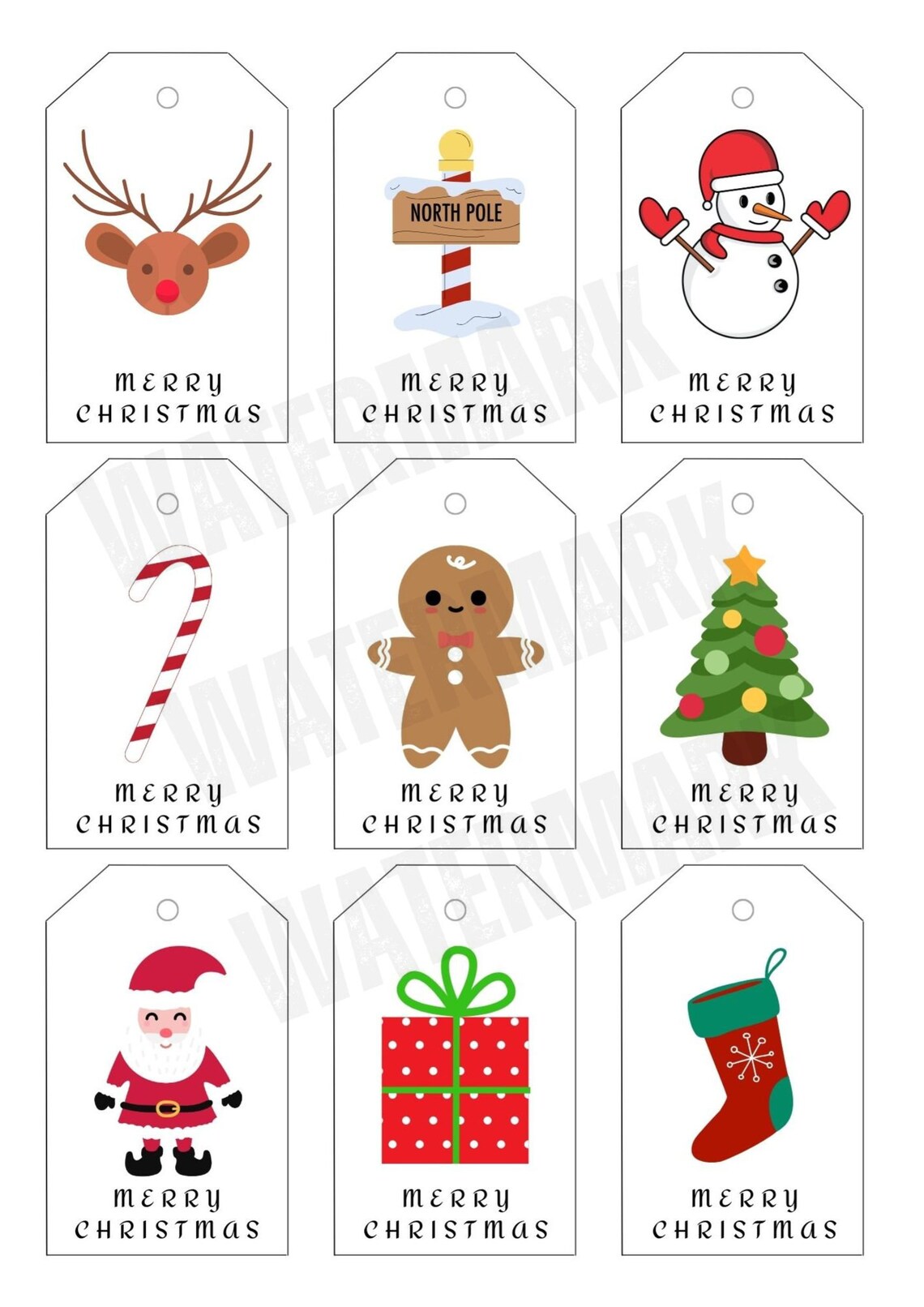 Kids Christmas Gift Tags Printable, Set of 9, Holiday Gift Tags, Digital Christmas Gift Tags ...