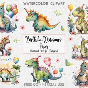 Watercolor Birthday Dinosaurs Clipart - 13png - dinosaur water color clipart, dino watercolour png, dinosaur clip art, dinosaur clipart, png