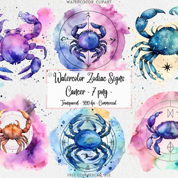 Watercolor Zodiac Cancer Clipart Pack - 7 PNG - Zodiac clipart, Watercolor Cancer clipart, Cancer png, Zodiac png, Watercolour Zodiac signs