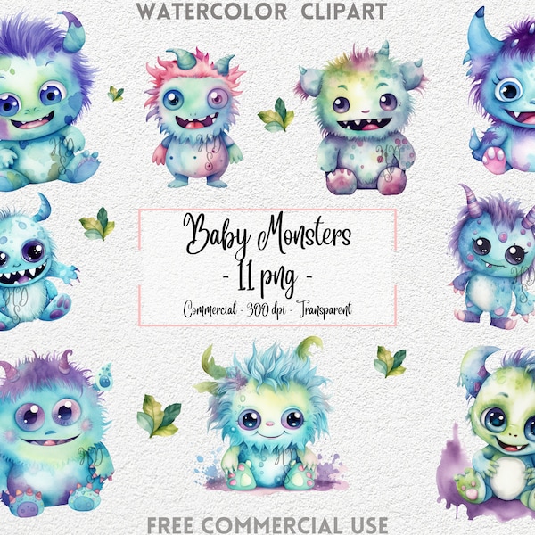 Aquarell Baby Monster, Clipart, 11 png, Monster Clip Art, Monster Clipart, niedlich, Monster png, Wasser Farbe Monster, Kreaturen Clipart