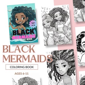 Black Mermaids 30 page Coloring book, Digital Download Coloring book
