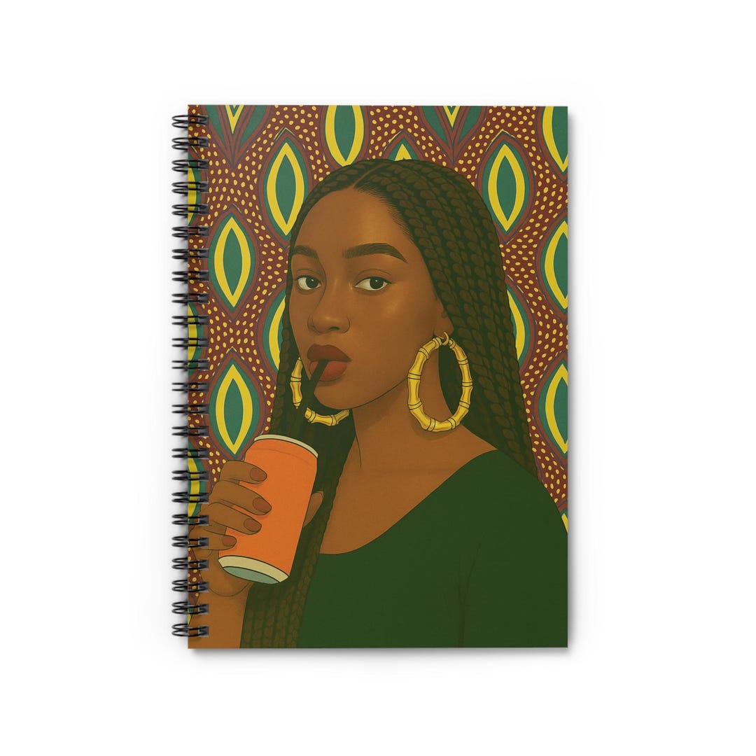 Notebook, Black Woman African Fabric Journal, Bamboo Earrings Notepad ...