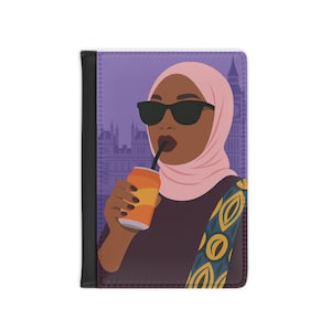 Funda para pasaporte, hiyab negro para mujer musulmana de Londres, regalo de viaje islámico, billetera de viaje islámica, porta pasaporte musulmán, hiyab