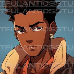 Puede incluir: Una ilustraci&oacute;n digital de un joven con el pelo corto y casta&ntilde;o oscuro. Tiene la piel morena, los ojos marrones y lleva una chaqueta marr&oacute;n sobre una camisa roja y blanca. Est&aacute; mirando directamente al espectador con una expresi&oacute;n seria.