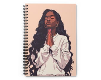 Prayer Spiral Notebook - Ruled Line, Christian Journal, Religious Planner, Black Woman Notebook, African American Writing Pad